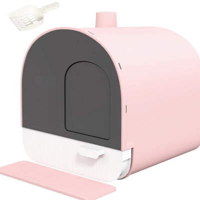 Pink Plastic Cat Litter Box With Lid And - Private Space For Small Cats Under 10 Lbs, Removable Tray Fast Cleaning, Deodorizing Filter To Conceal Odor, Entrance Mat Keep Clean, Hut Shape Style