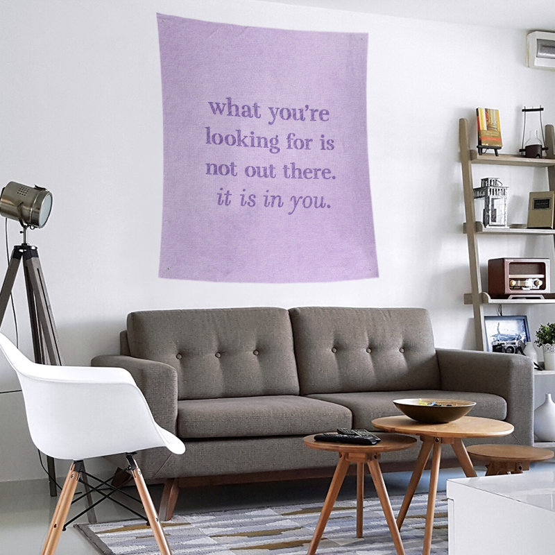 Tapisserie de polyester à citation manuscrite en polyester, H 104 po x l 88 po, Mauve