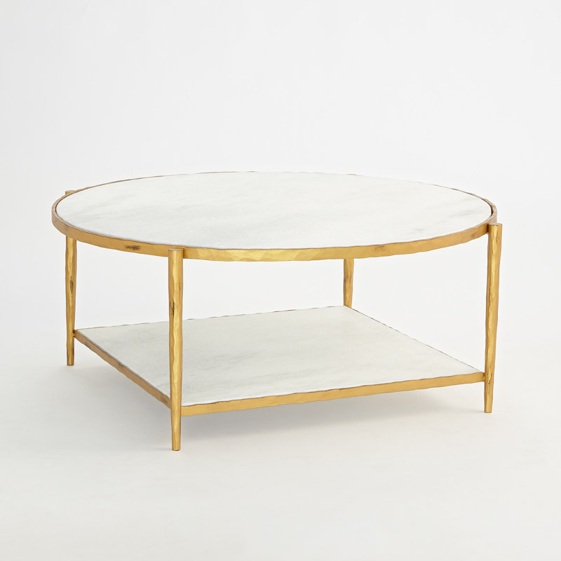 Circle/Square Cocktail Table, Gold, White