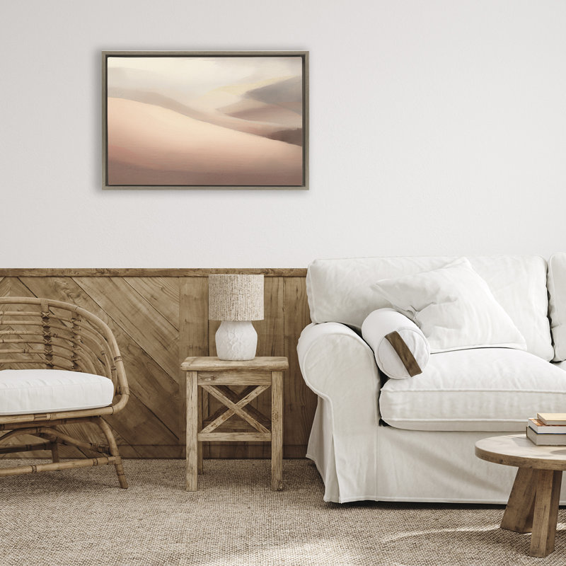 Cadre flottant rose Dunes Abstraction, design par Norm Stelfox, H 17 po x l 25 po, Cadre flottant orme Montalcino