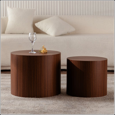 Ensemble de 2 tables basses gigognes, conception ronde en bois pour petits espaces, tables d'appoint modernes et écologiques