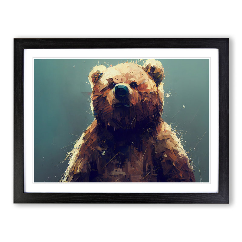 Teddy Bear Vol.3 Abstract - Single Picture Frame Print, Black, 46cm H x 64cm W x 2cm D