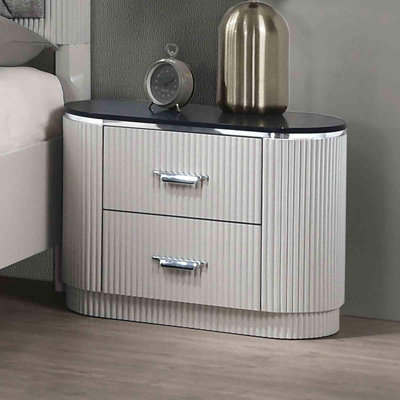 Mobilier de chambre à coucher de style contemporain 1 pièce à dessus en pierre avec tiroirs à queue d'aronde française et anglaise avec poignées chromées et finition argentée