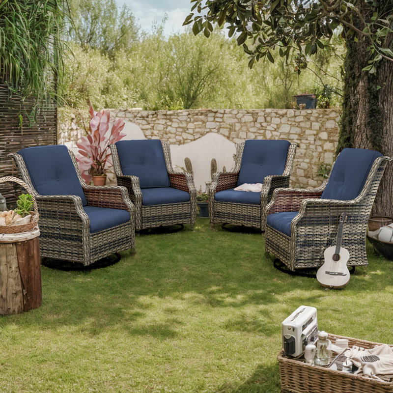 Chaise longue d'extérieur en osier Nicolina, Bleu
