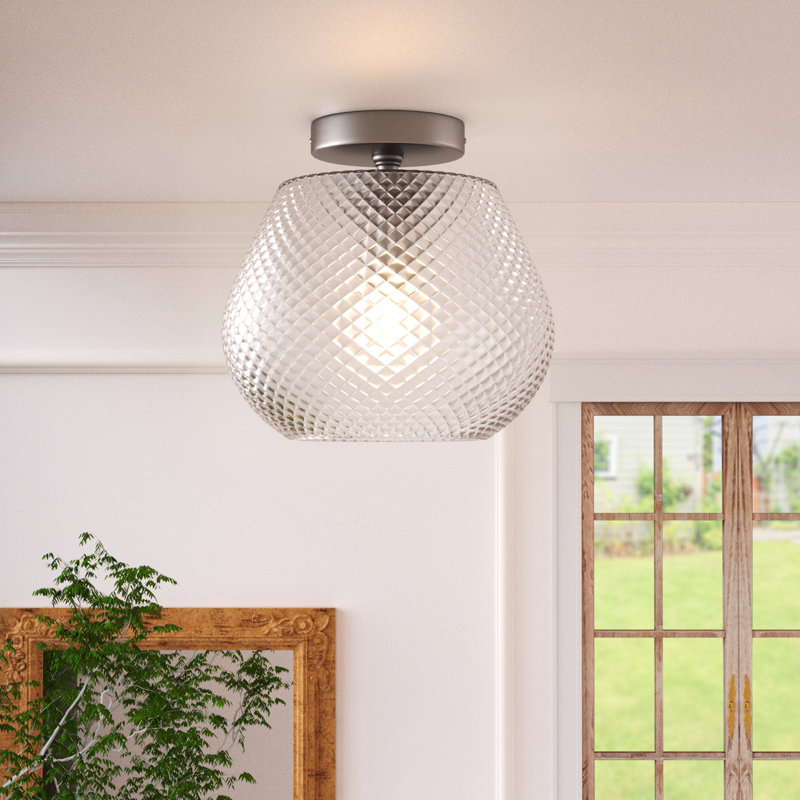 Plafonnier semi-encastré en nickel brossé moderne simple 9,75 po Ruthila pour salon / chambre à coucher, Nickel brossé