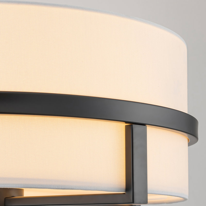 Plafonnier semi-encastré 3 lumières en tissu tambour, Noir mat