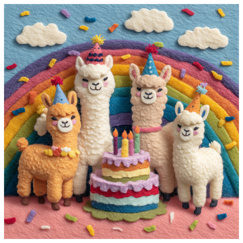 Coussins décoratifs Felt Llamas Birthday Cake, 20 x 20 pouces