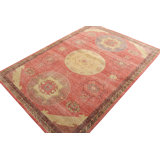 Distressed Homage Hand Knotted Wool Floral Area Rug in Red, Beige, Blue, Gold