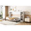 Lit simple blanc avec armoire à étagères avec bibliothèque - option de rangement stable et stable-295652960