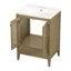 Meuble-lavabo 24 po avec lavabo en céramique, armoire de rangement en rotin avec deux portes et un tiroir, cadre solide