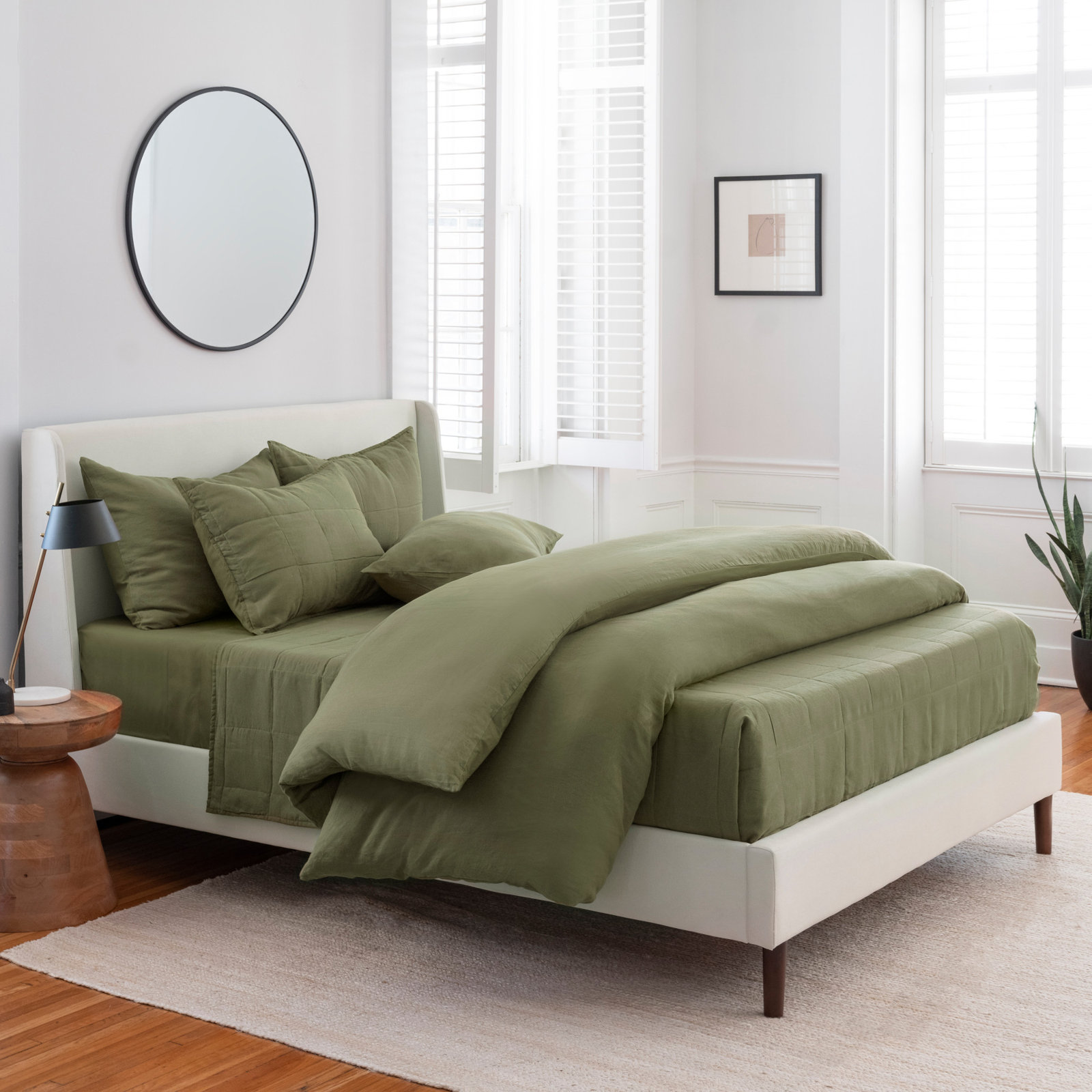 Kamau Linen Quilt Set, Full/Queen, Olive