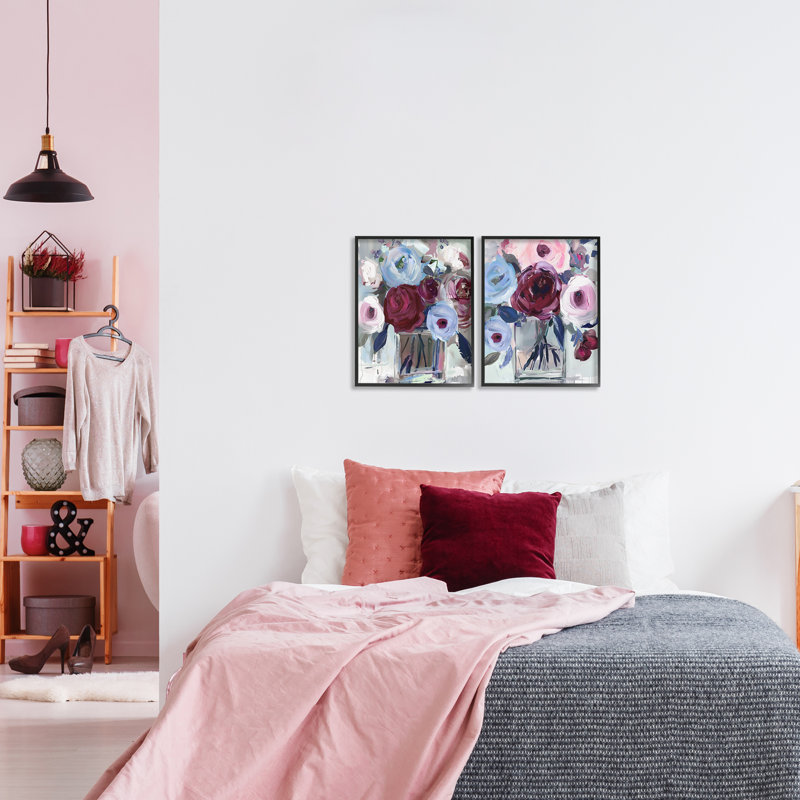 Ensemble de 2 giclées encadrées bourgogne et bleus, conception par Annabelle Hall, Giclée encadrée noir minuit