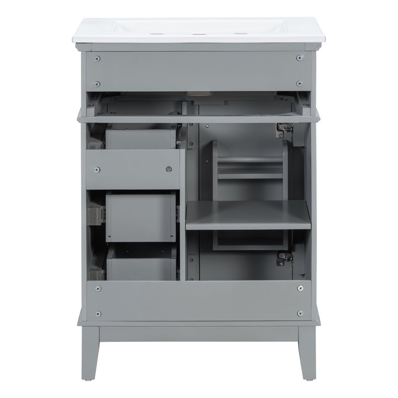Meuble-lavabo moderne autoportant 24 po avec lavabo en céramique 24 po, Gris
