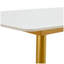 Table de salle à manger moderne et minimaliste. Plateau de table en imitation marbre blanc avec pieds en métal doré. 50 po x 30 po x 30 po