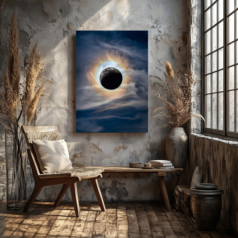 Toile, scène dramatique céleste représentant une éclipse solaire totale avec art mural, H 20 po x l 20 po