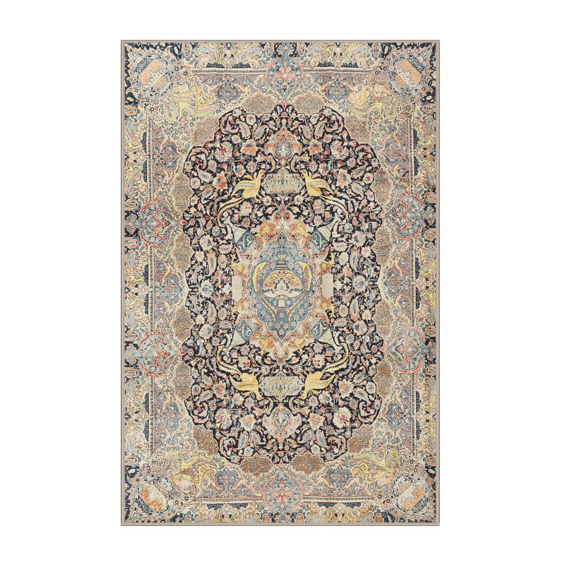 Tapis traditionnel beige / noir Gitschier, Rectangle 5 pi x 7 pi
