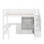 Lit mezzanine double avec bureau en L et tiroirs, armoire et escalier de rangement-2121238367