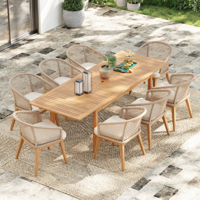 Ensemble repas 8 personnes pour l'extérieur avec trou pour parasol