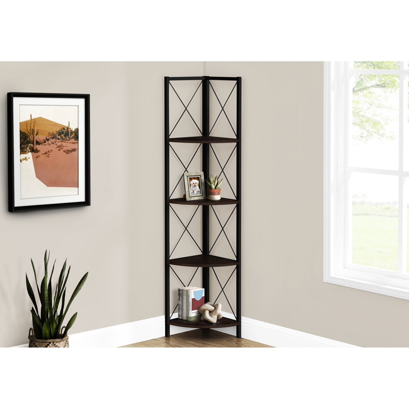 Contemporary 4 Tier Bookcase For Storage - Brown & Metal Modern Bedroom Color