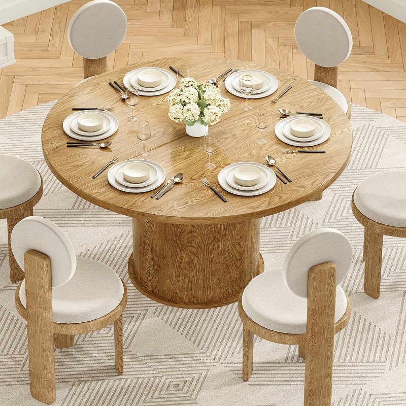 Table de salle à manger ronde pour 4 personnes, petite table de salle à manger avec plateau en bois et base en métal robuste, table de salle à manger ronde moderne pour salle à manger, assemblage facile