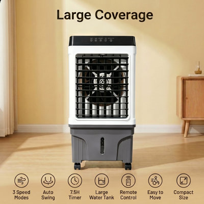 3500 CFM Portable Evaporative Air Cooler with Remote, 3-Speed Swamp Cooler for Indoor Outdoor Use