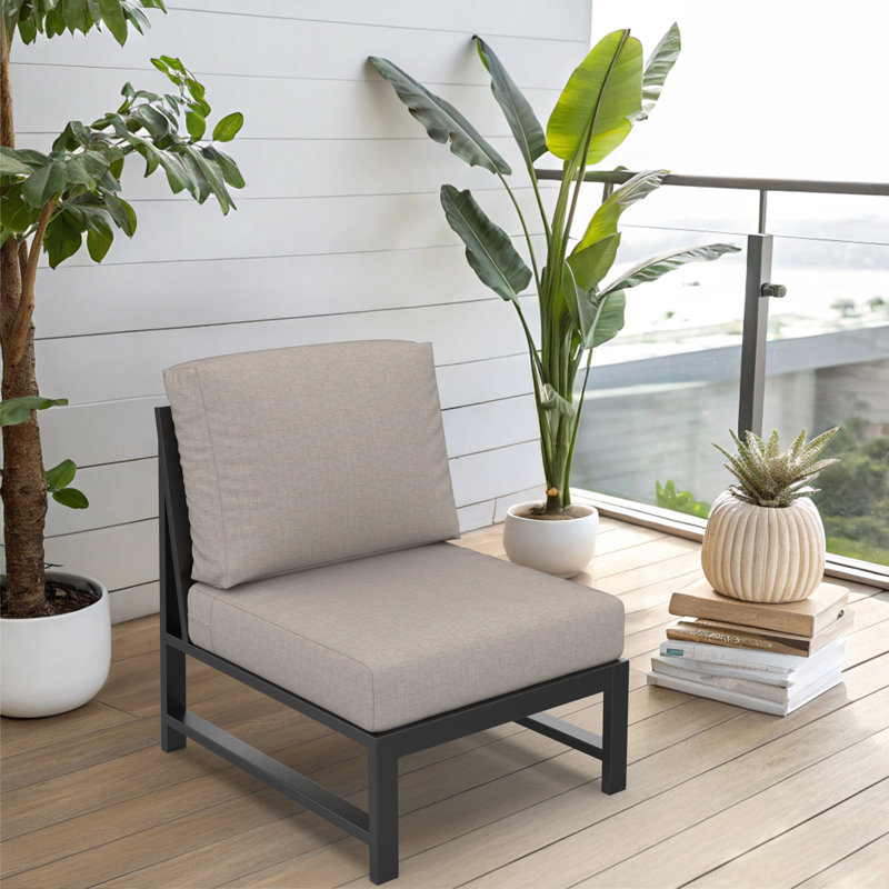 Oltjana Sectional Armless Middle Outdoor Patio Chair With Sunbrella Cushions, Taupe
