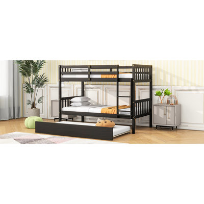 Lit simple au-dessus d'un lit superposé, avec lit gigogne, en bois d'hévéa, conception convertible, lits détachables pour un espace indépendant, lit gigogne escamotable pour invités, garde-corps et lit à barreaux, matériau en bois