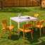 Chaise d'appoint en polypropylène orange tropical - conception une pièce pour une utilisation intérieure et extérieure avec longue table blanche moderne de 55 pouces - intérieur / extérieur - plateau de table en PP léger avec métal-208677375