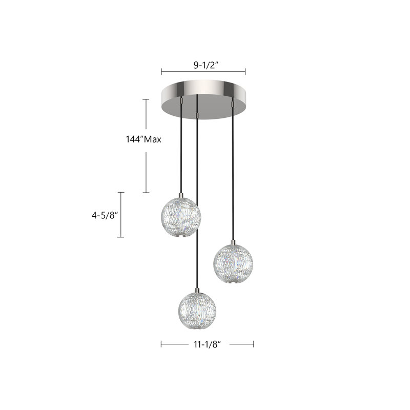 Marni 3 - Light LED Pendant, Polished Nickel