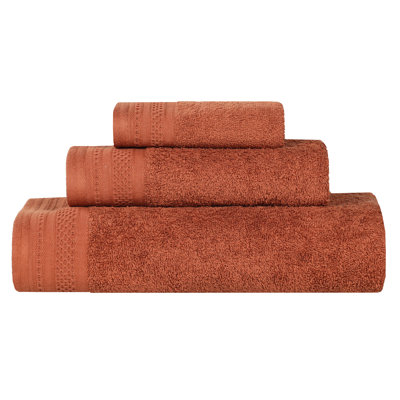 Honeycomb Textured Waffle Border Cotton Medium Weight 3 Piece Towel Set