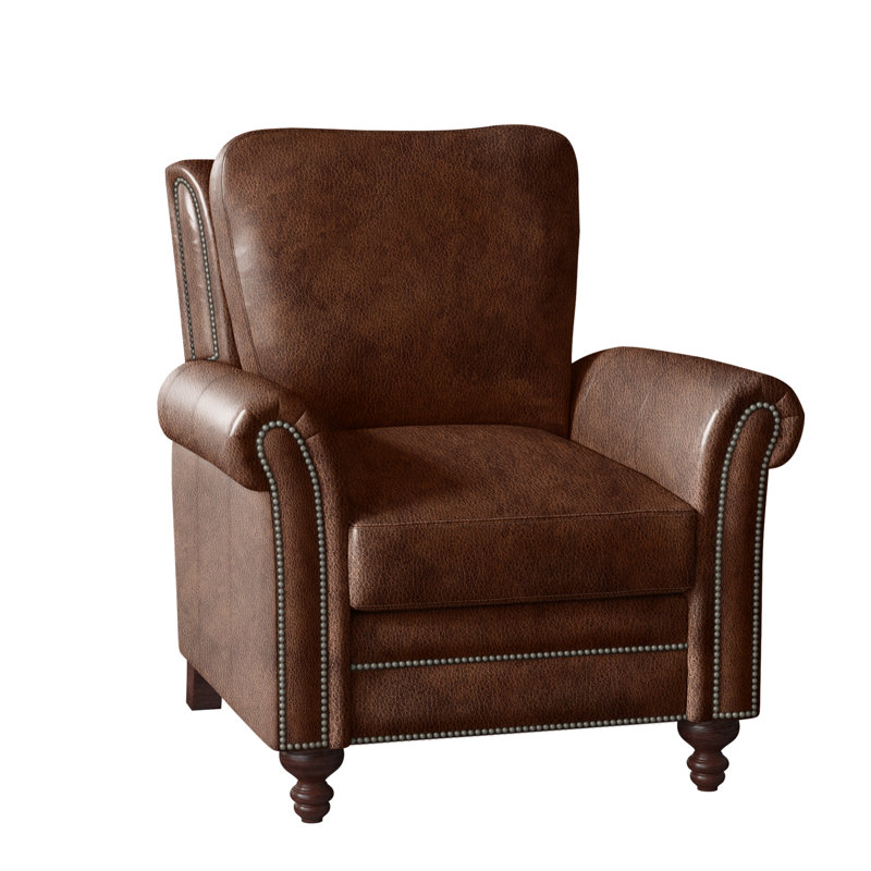Richardson Recliner, Pewter, Mahogany, Anilina Cacao Genuine Leather