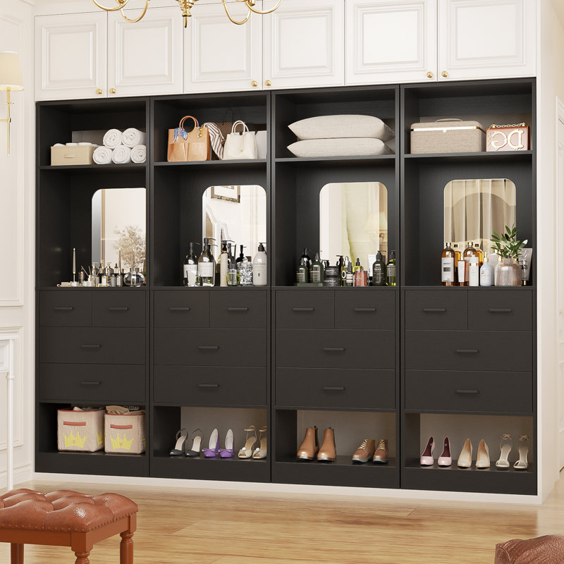 Wood Closet System with Mirrors, Black