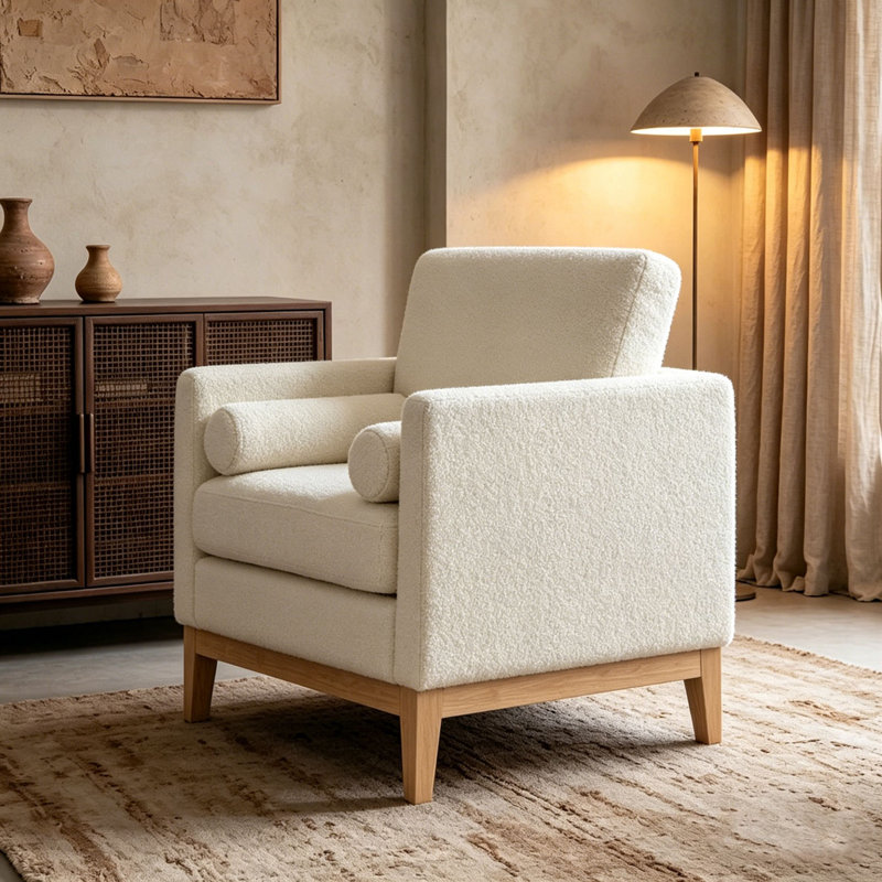 Fauteuil d'appoint 35,4 po, Ivoire - Pied naturel
