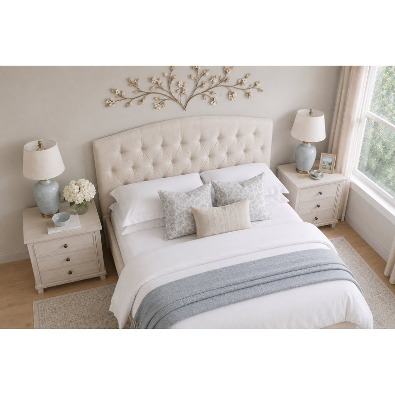 King Camelback Diamond Tufted Upholstered Panel Headboard, King, Off-White