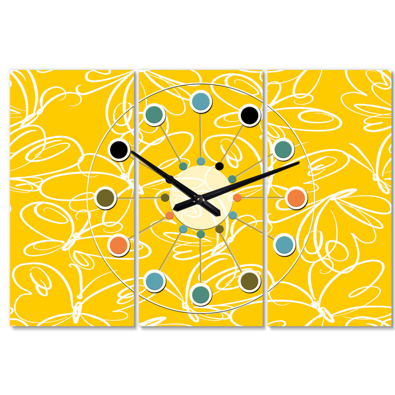 Horloge murale surdimensionnée à la main papillons Mid-Century