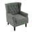 Duward Upholstered Gray Button Tufted Wingback Accent Chair with Rolled Arm and Thick Padded Cushion-541319378