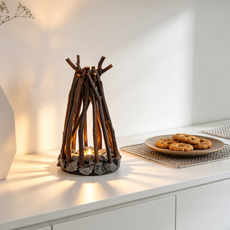 Lampe d'appoint rustique avec 3 modes de flamme et fonction bruit blanc