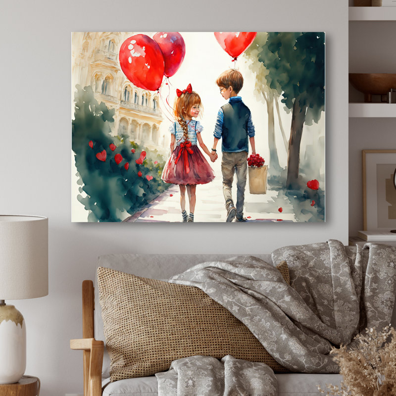 «Young Love» - art mural traditionnel sur toile, Toile tendue, H 16 po x l 32 po x P 1 po