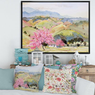 " Pink Mountain Tree in Autum Landscape " Painting