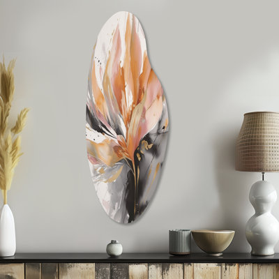 Orange And Grey Mesmerizing Marble Abstraction - Marble Curved Metal Wall Decor, Orange Asymmetrical Metal Art Print