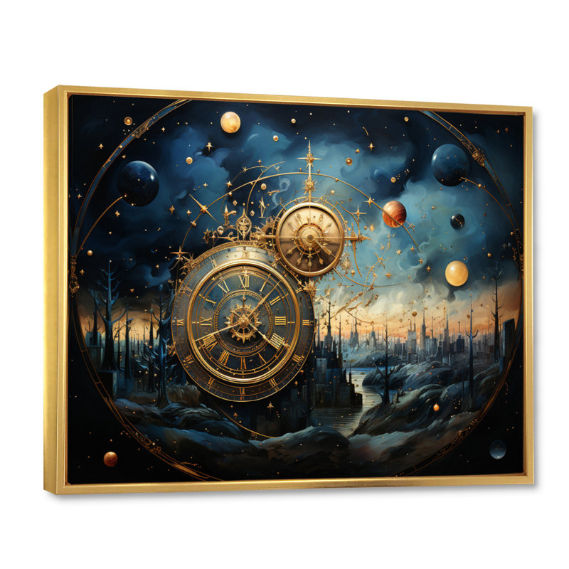 Astrologie cosmique carte - impression, Cadre flottant doré, H 34 po x l 44 po x P 1,5 po