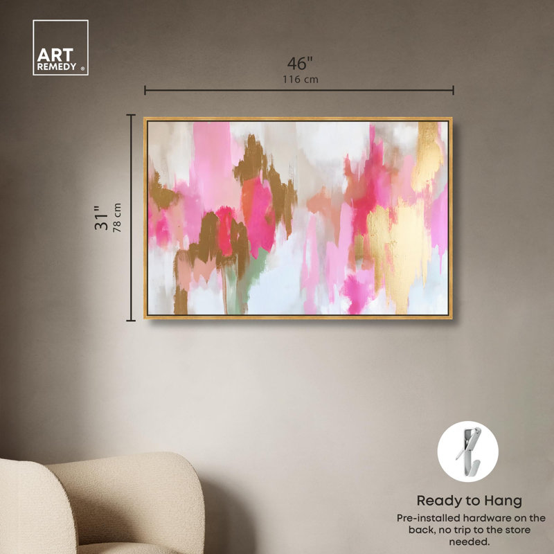 «Blush Meadowlight» par Art Remedy, H 31 po x l 46 po x P 1,8 po, Cadre flottant doré