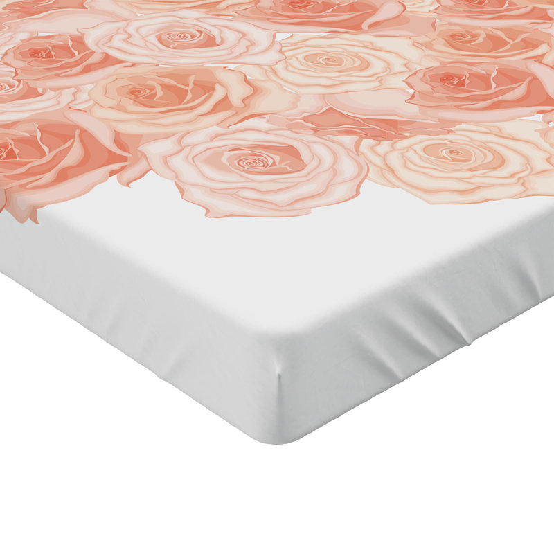 Drap-housse orange Ambesonne, Floral pêche saumon, Drap-housse pour lit simple TG