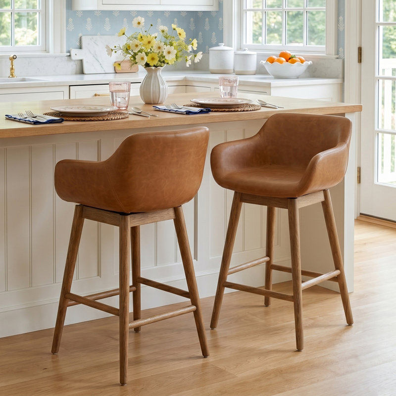 Bahari Leather Swivel Stool, Bar Stool (30.5" Seat Height), Sonoma Chestnut/Genuine Leather, Amber Ash