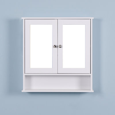 White Wall Mounted Bathroom Cabinet With 2 Mirror Doors And Adjustable Shelf