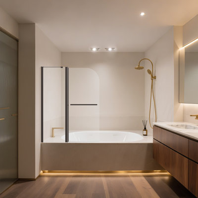 43" W x 58" H Frameless Folding Tub Door with 1/4" (6mm) Thick Tempered Glass