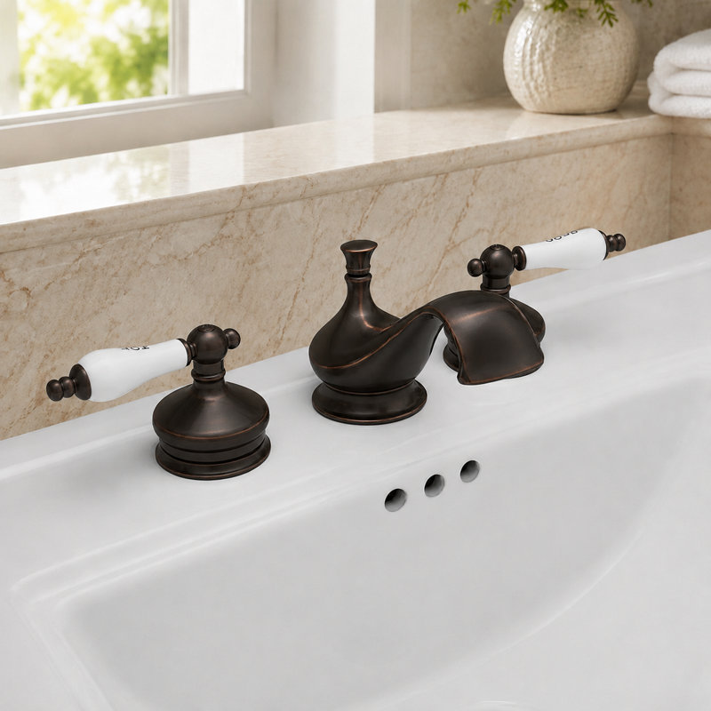 Robinet de lavabo de salle de bain à large entraxe, Bronze frotté à l'huile