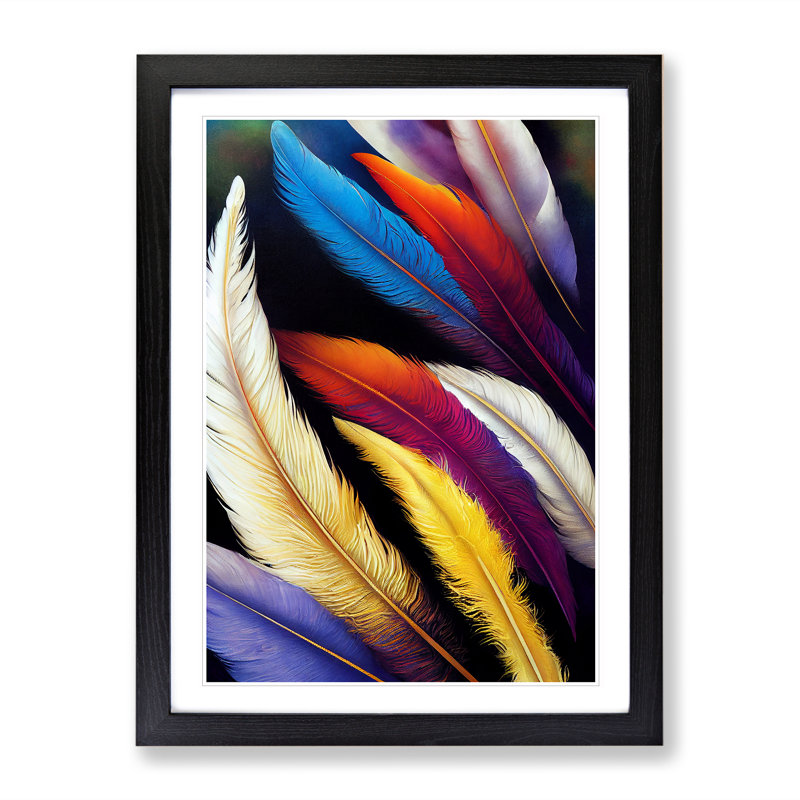 Feathers In Colour No.4 - Single Picture Frame Print, Black, 34cm H x 25cm W x 2cm D