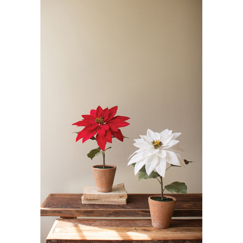  Poinsettia artificiel rouge en pot de ciment pour décoration intérieure - Fausse plante en pot de Noël, 18 po