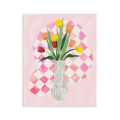 Vase tulipe jaune sur plaque à carreaux, design par Ziwei Li